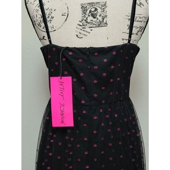 💋 BETSEY JOHNSON Lip Print Tiered Sweetheart Black Dress SIZES 12 NWT - Picture 8 of 13